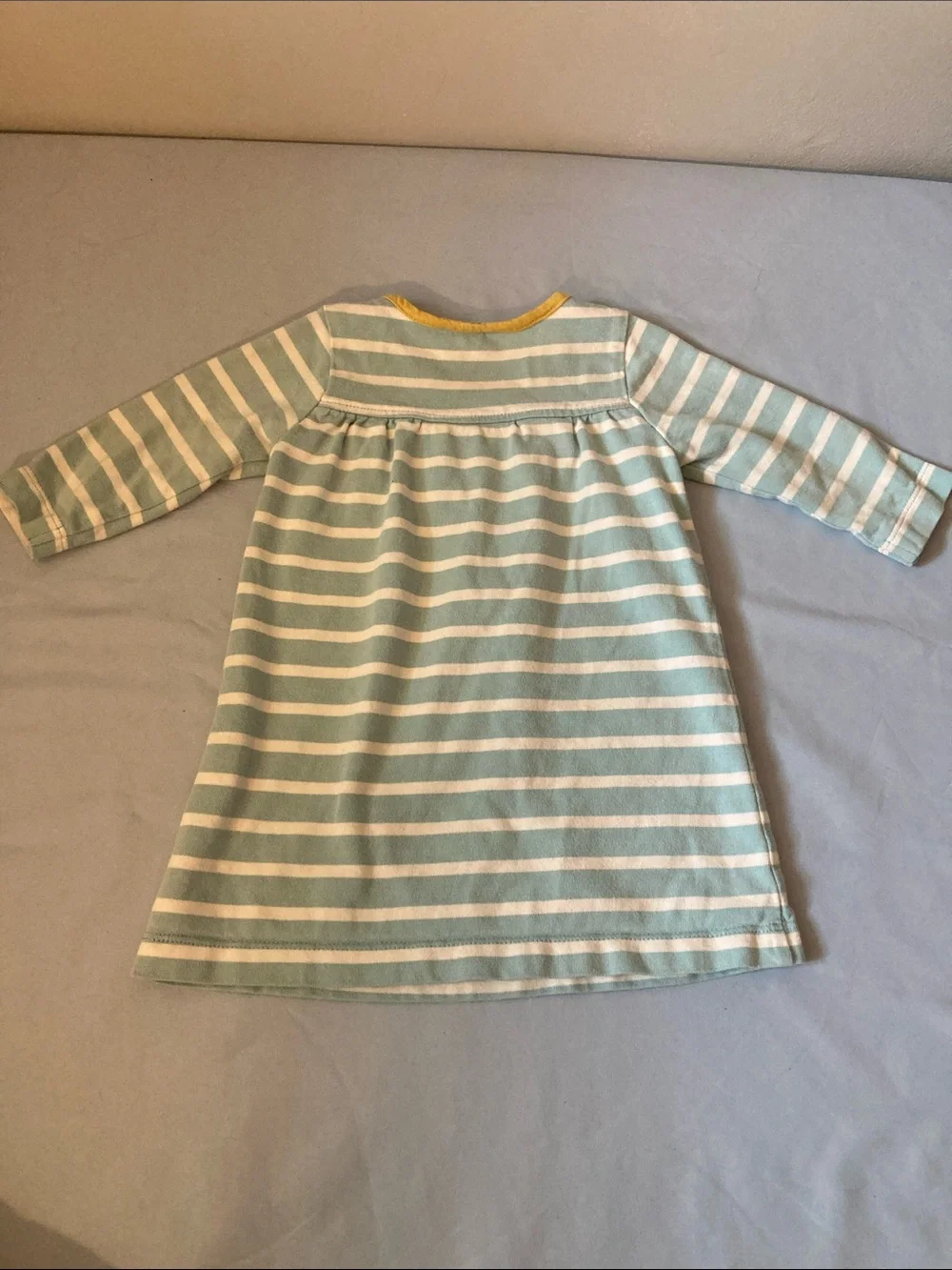 Baby Boden Mint & White Striped Dress with Yellow Flower Appliqué